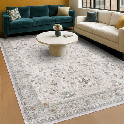 Hazo Haus Boho Light Grey Living Room Rug - Modern Vintage Floral Design, 6x8 Washable Non-Slip Area Rug