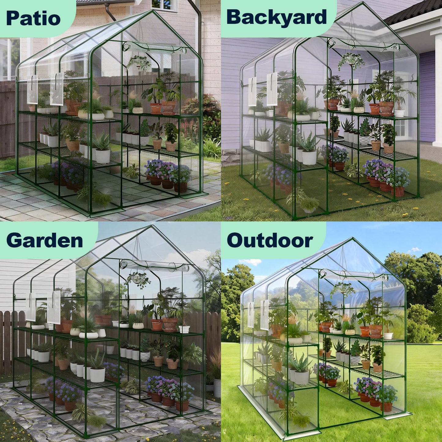 Walk-in Greenhouse 57"X85"X77" – Outdoor Garden Greenhouse with Thick UV-Resistant PE Cover, Mesh Door & Screen Windows, 3 Tiers 18 Shelves for Seedlings, Flowers, Vegetables, and Herbs