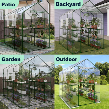 Walk-in Greenhouse 57"X85"X77" – Outdoor Garden Greenhouse with Thick UV-Resistant PE Cover, Mesh Door & Screen Windows, 3 Tiers 18 Shelves for Seedlings, Flowers, Vegetables, and Herbs