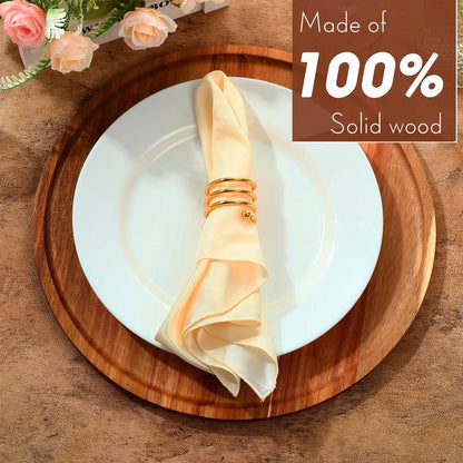 Rtteri 10 Pieces Acacia Round Wood Plates 14 x 0.6 Inch Dinner Plates Wooden Charger Platter Bulk Easy Cleaning Lightweight Serving Tray for Dishes Snack Dessert