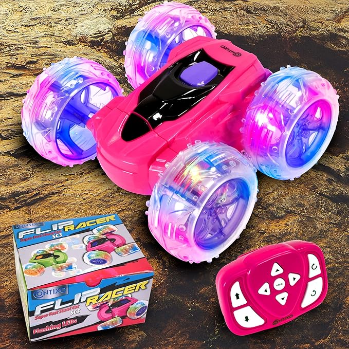Contixo SC3 RC Stunt Car Pink 2.4GHz 4WD Double-Sided 360° Rotating flip Racer Remote Control Toy Cars with LED Lights for Kids Girls Boys Age 4-12 Birthday Gift