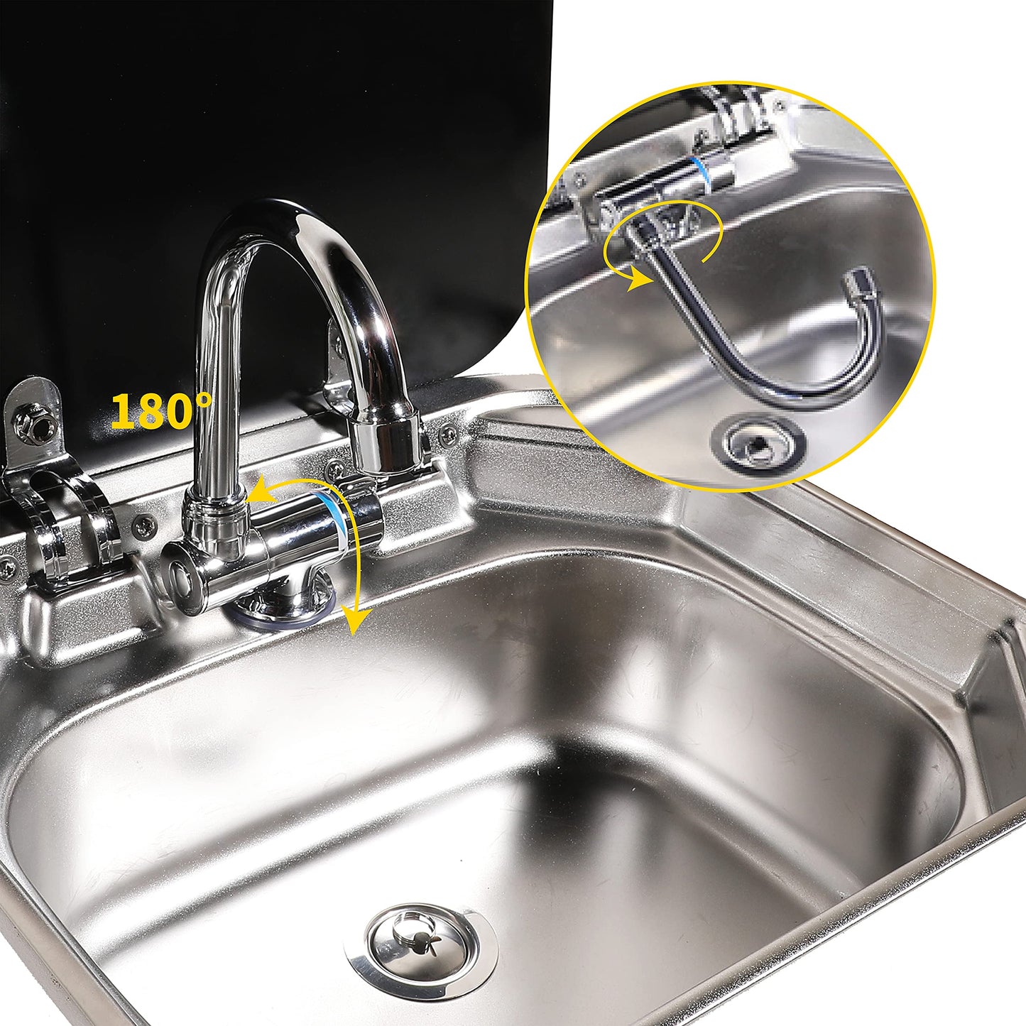 E EZEXPREZE RV Sink Stainless Steel Kitchen Hand Wash Basin Sink with Folded Faucet Tempered Glass Lid Washbasin for Camper Trailer Caravan (Sink with Faucet U)