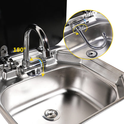 E EZEXPREZE RV Sink Stainless Steel Kitchen Hand Wash Basin Sink with Folded Faucet Tempered Glass Lid Washbasin for Camper Trailer Caravan (Sink with Faucet U)