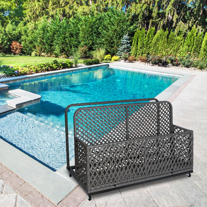 IDEALHOUSE Poolside Float Storage, Outdoor Storage, Patio Basket, Storage Box, PE Rattan Outdoor Pool Caddy with Rolling Wheels for Floaties, Patio, Pool, Beach-Sturdy & Movable, Diamond Gray
