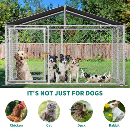 YITAHOME Outdoor Dog Enclosure with Metal Dog Gate, 7.5'x7.5' Dog Kennel Outside with Roof, Dog Fence Outdoor for Yard
