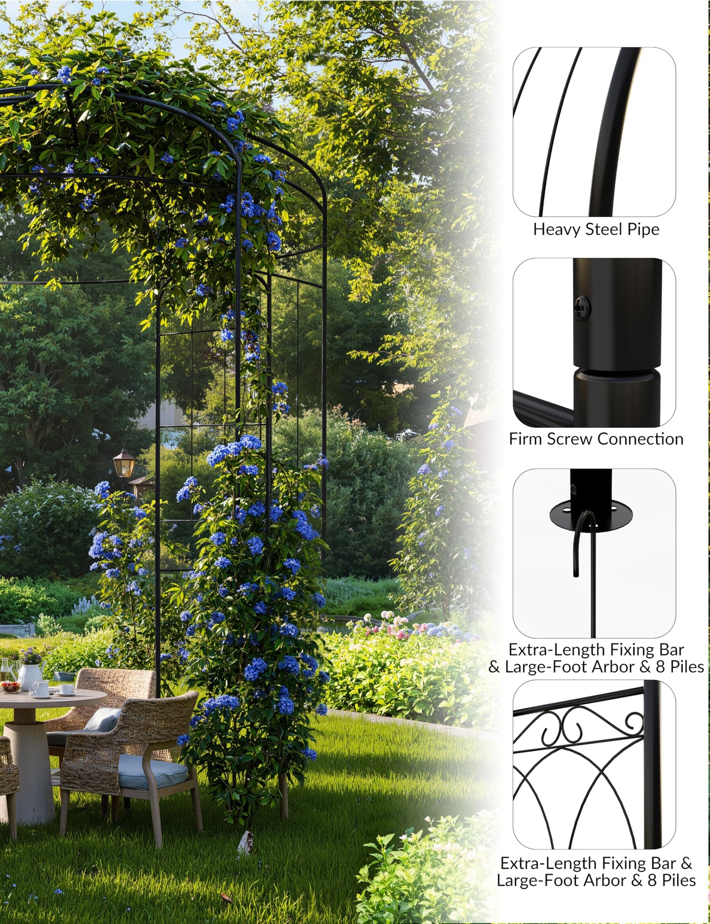 8.8 FT Tall Garden Arch, Decorative Birdcage Metal Arbor for Weddings & Parties, Weather-Resistant Steel Pergola for Climbing Flowers, Outdoor Pavilion for Patio & Backyard