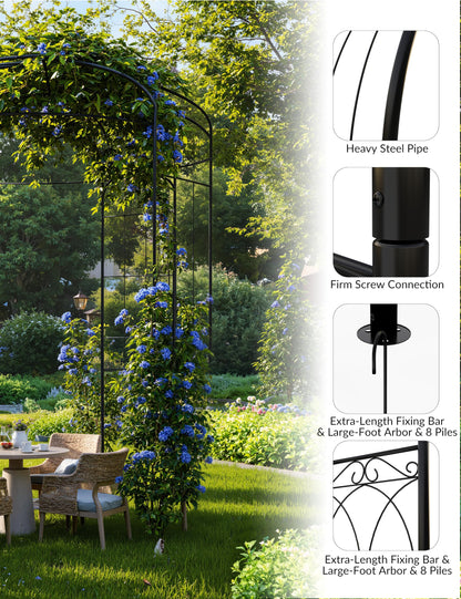 8.8 FT Tall Garden Arch, Decorative Birdcage Metal Arbor for Weddings & Parties, Weather-Resistant Steel Pergola for Climbing Flowers, Outdoor Pavilion for Patio & Backyard