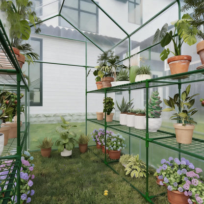 Walk-in Greenhouse 57"X85"X77" – Outdoor Garden Greenhouse with Thick UV-Resistant PE Cover, Mesh Door & Screen Windows, 3 Tiers 18 Shelves for Seedlings, Flowers, Vegetables, and Herbs