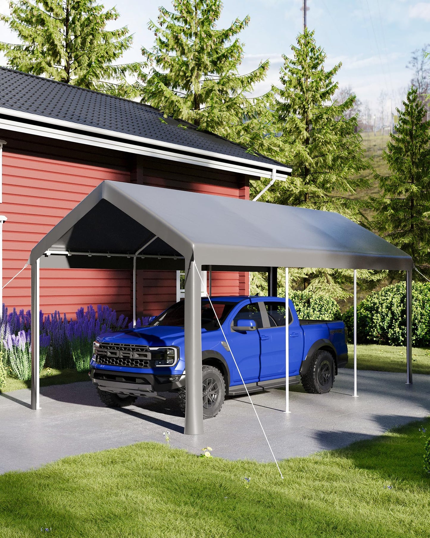 10x20 Ft Heavy Duty Carport, Gray - All-Season Waterproof UV-Resistant Canopy, Portable Garage Boat Shelter Party Tent for SUV, Truck, Outdoor Events