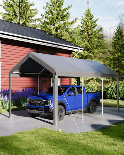 10x20 Ft Heavy Duty Carport, Gray - All-Season Waterproof UV-Resistant Canopy, Portable Garage Boat Shelter Party Tent for SUV, Truck, Outdoor Events