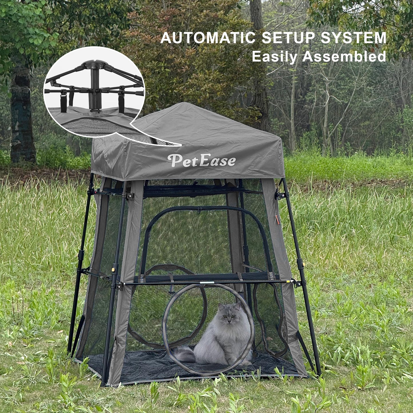 Catio Outdoor Cat Enclosure, 3-in-1 Extra Large Portable Cat Playpen with Tower Tent & Tunnel, Foldable Waterproof Mesh Catio for Indoor Outdoor Cats & Small Pets