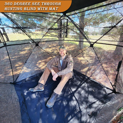 FUNHORUN Hunting Blind with Floor Mat, 360 Degree See Through Ground Blind with Carrying Bag, 2/3 Person Pop Up Camouflage Tent Portable Concealed Shelter