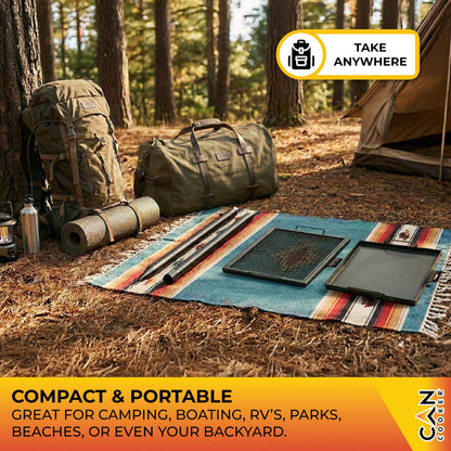GameMaker Open Fire Cooking Grill – Portable Campfire Grill for Open Flame Cooking, Firepits, Outdoor Fire Rings & Camping – Heavy-Duty, Easy Setup & Adjustable Height