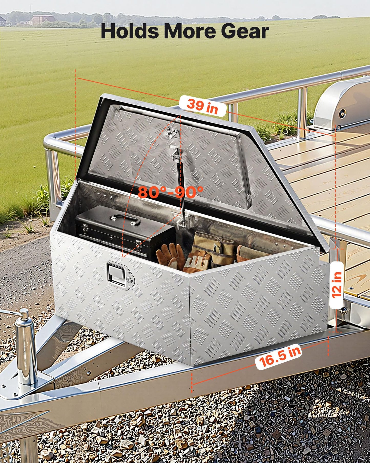 VEVOR Trailer Tongue Box, Heavy Duty Trailer Tongue Tool Box Storage Organizer with Lock & Keys, Utility Tool Chest for Pickup Truck Bed, RV, SUV, Off-Road Vehicle, Aluminum, 39" x 16.5" x 12", Silver