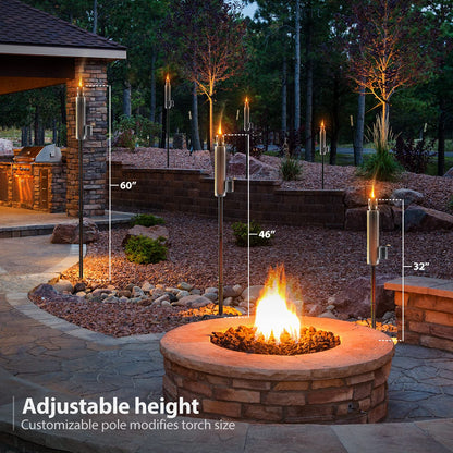 Matney Stainless Steel Outdoor Torches - Set of 2 - 5 ft Oil Lamp with Fiberglass Wick - Decorative Garden Lights