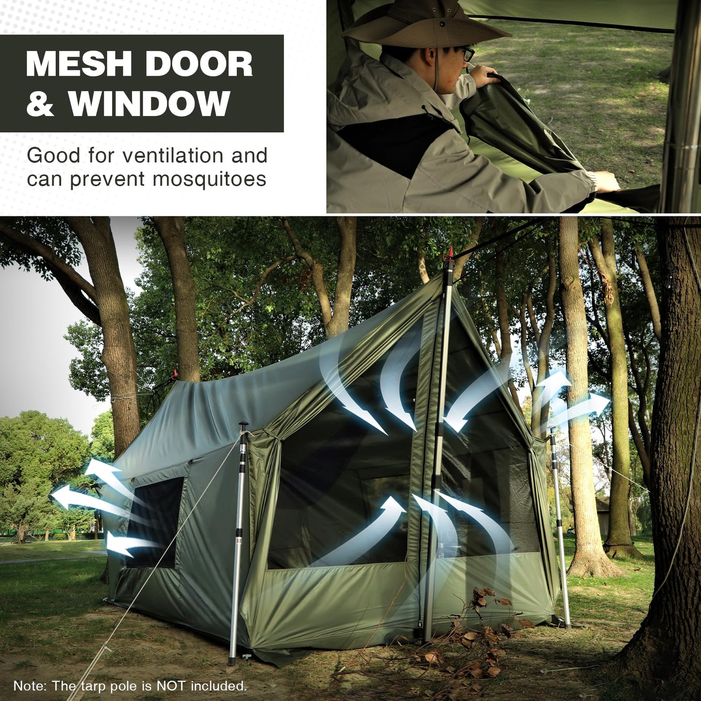 REDCAMP Large Hammock Hot Tent with Stove Jack, Waterproof & Windproof Winter Wall Tent with Snow Skirt, Ultralight 4 Season Tent for Camping, Hiking, Bushcraft, Backpacking