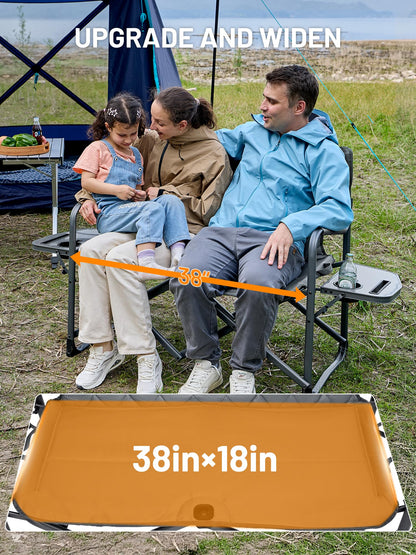 Timber Ridge Double Camping Chair Portable Loveseat, Heavy Duty Folding Camp Couch 2 Person Director Chairs with Cup Holder for Outdoor Lawn Tailgates Picnic Sports Soccer Games Supports 600 lbs Grey