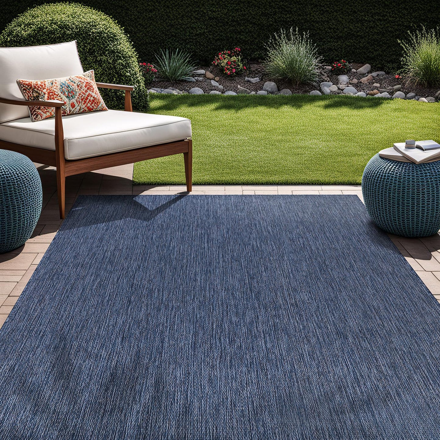 Beverly Rug Indoor Outdoor Rug 9x12, Washable Outside Carpet for Patio, Deck, Porch, Solid Modern Area Rug, Water Resistant, Azure Blue