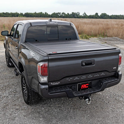 Rough Country Hard Low-Profile Tri-Fold Tonneau Cover for Toyota Tacoma (2016–2023) - Low-Profile Aluminum Truck Bed Cover, Fits 6' Bed (72.5")