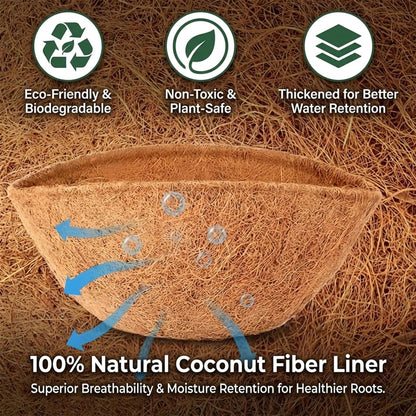 GYATSOCYG 4 Pack 14 Inch Metal Hanging Planter Basket，Natural Round Coconut Hanging Plant Flower Pot，Coconut Coir Planter for Hanging Basket Flowers/Vegetables Home Garden Patio Decoration Earth