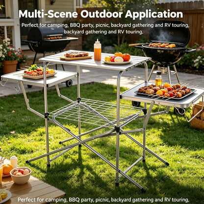 ASMOKE Foldable Grilling Table – Premium & Lightweight Aluminum Cooking Table for Camping, Outdoor BBQ Party and RV Touring - 88lbs Capacity, Comes with Carrying Bag
