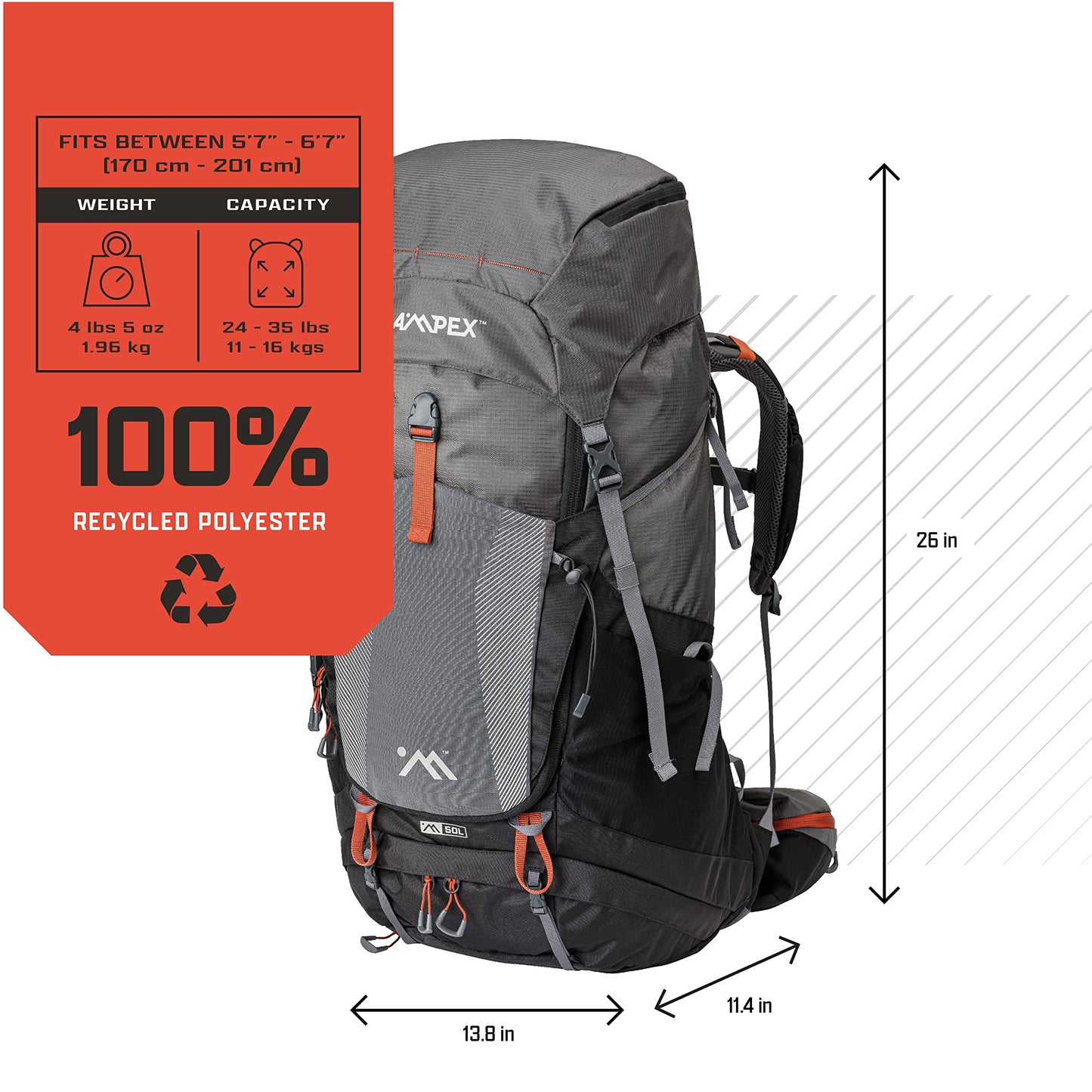 AMPEX Hiking Backpack | Camping Essentials Lightweight Backpack for Men & Women, Travel Bag for Backpacking, Camping, Hunting and More (50 Liter)