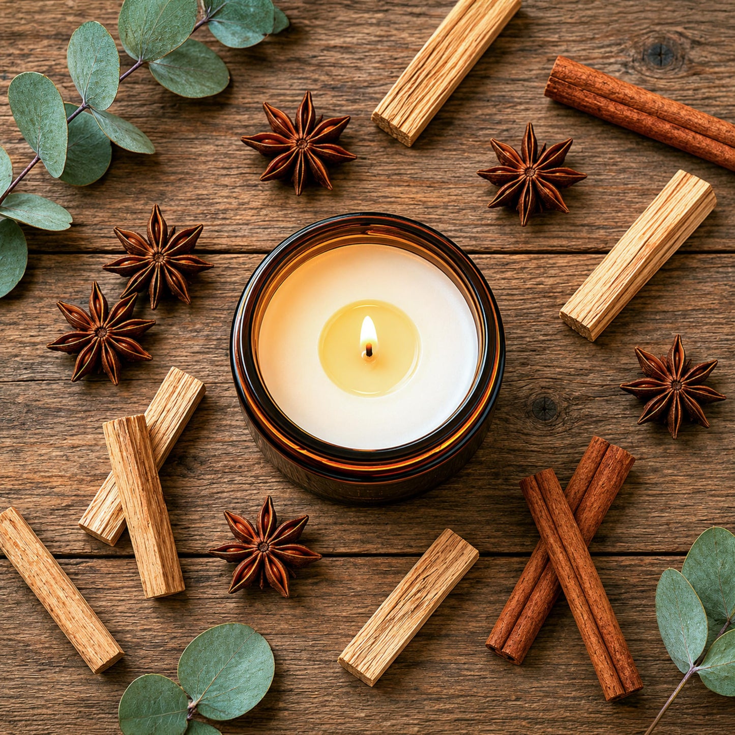 Hand-Poured Candle, Soy Wax Blend Scented Candle, Amber Glass Jar with Lid, Long Burn Time, Small Batch Handmade Home Fragrance Candle for Relaxation & Home Decor (9 Oz, Sandalwood)