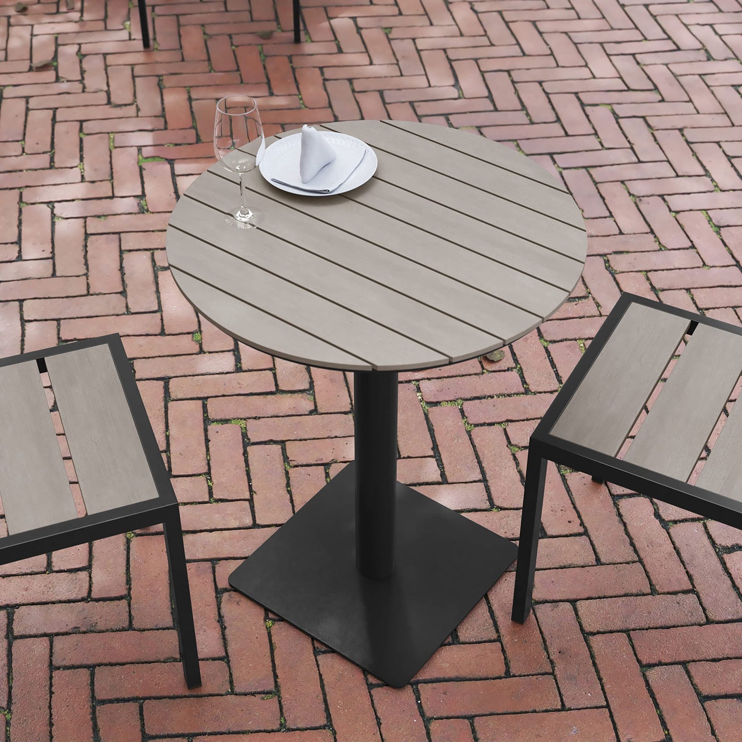 Flash Furniture Finch Commercial Grade Round 24" Table with Faux Teak Poly Slats and Steel Frame, Gray/Gray