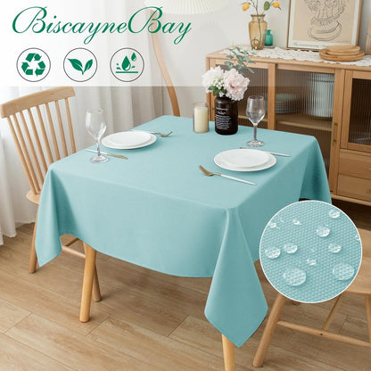Biscaynebay Square Tablecloth 54x54 Inch-Auqa Blue Card Fabric Table Cover-Small Folding Table Cloths Linen Water Resistant for Kitchen Dining Picnic Patio Outdoor Party Restaurant Tables