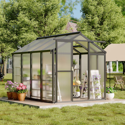 6X8FT Greenhouse, Aluminum Polycarbonate Green House, Green Houses for Outside with Sliding Doors, Ourdoor Greenhouse with Ajustable Roof Vent, Withstands Bad Weather for Garden, or Backyard, Black