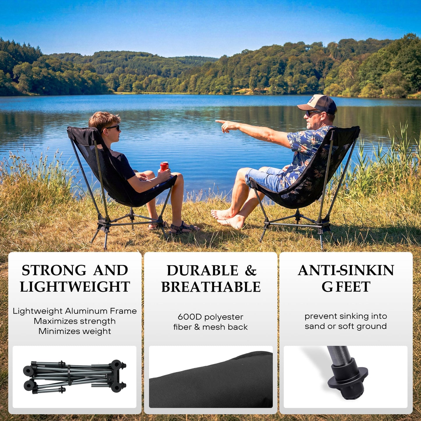 ARURU Hammock Camping Chair, Lightweight Folding Beach Lounge Chair with Adjustable Height Legs, Mesh Portable Swing Camp Chair with Cushioned Head Pillow & Armrests for Camping Beach Hiking