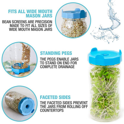 Masontops Bean Screen Sprouts Growing Kit - Sprouting Lids & Sprout Mixes Microgreens Growing Kit - Sprouting Kit Wide Mouth Mason Jar Strainer Lid