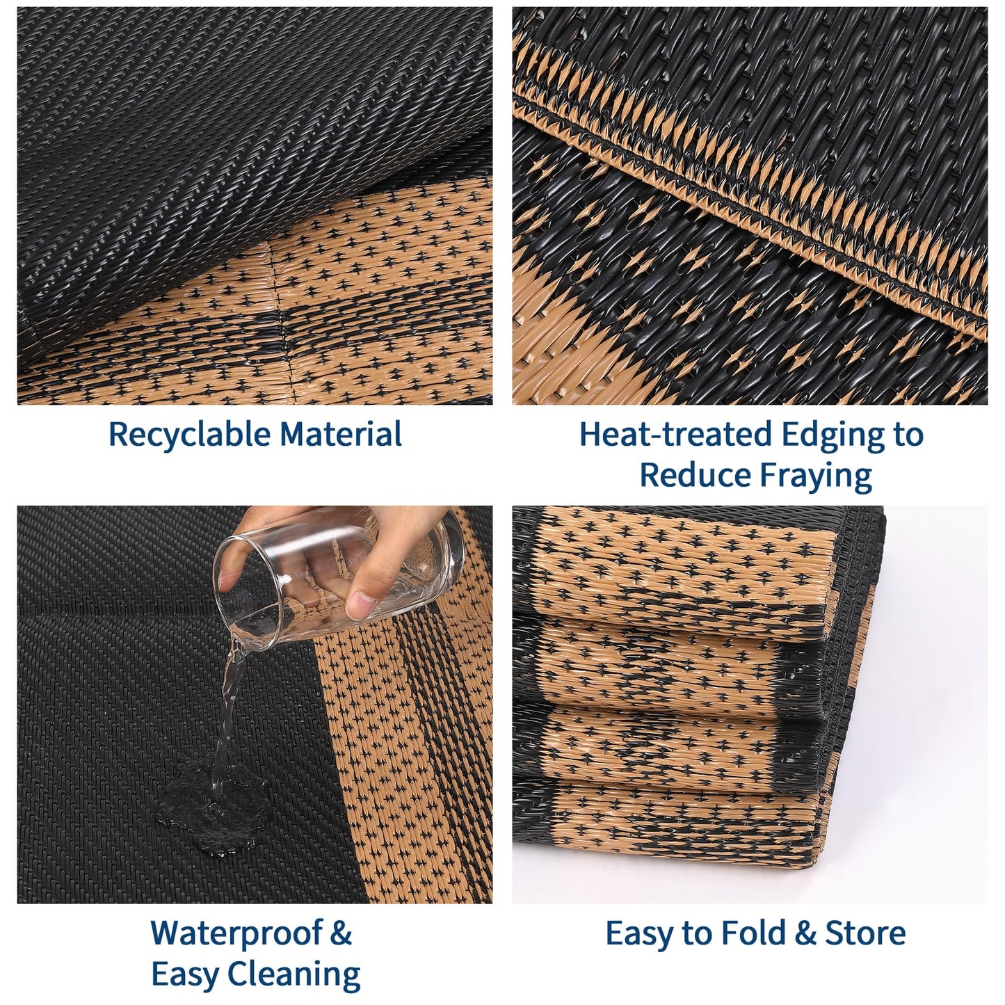 Garvee Outdoor Rug 9x18 Outdoor Patio Rug Reversible Plastic Straw Rugs Waterproof Foldable Mat Easy Clean Lightweight Carpet for Backyard Camping Porch RV Beach Balcony Deck Picnic Panel Brown