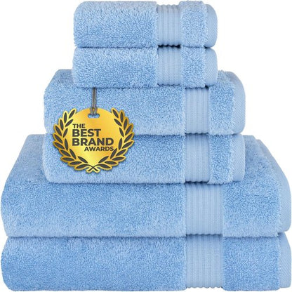 Cotton Paradise 6 Piece Towel Set - 100% Soft Absorbent Turkish Towels in Sky Blue | 2 Bath, 2 Hand, 2 Washcloths