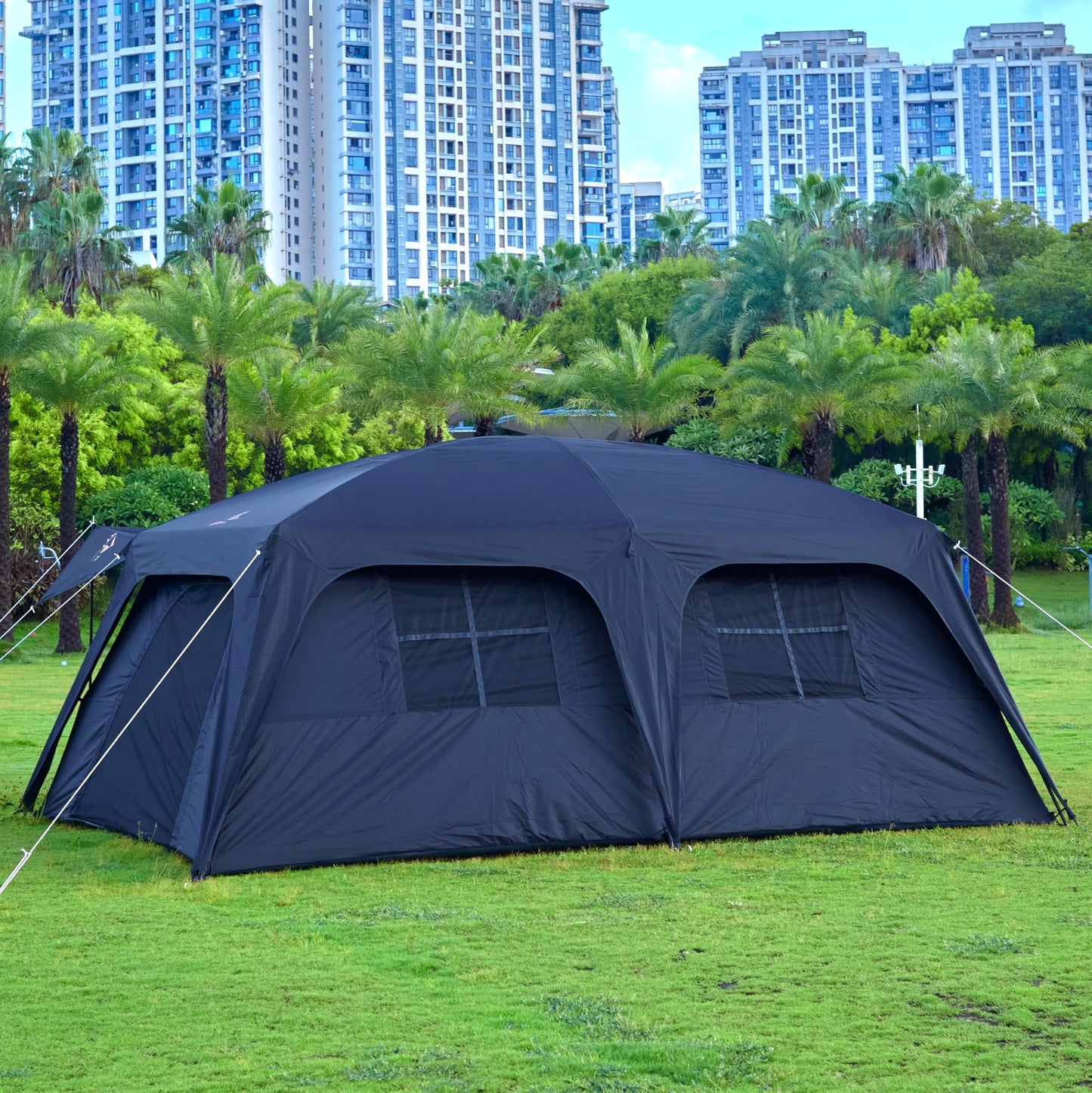 KTT Extra Large Tent 12-14 Person,Family Cabin Tents,2 Rooms,Straight Wall,2 Doors 4 Windows with Mesh,Waterproof,Straight Wall,Big Tent for Outdoor,Picnic,Camping,Gathering(Black)