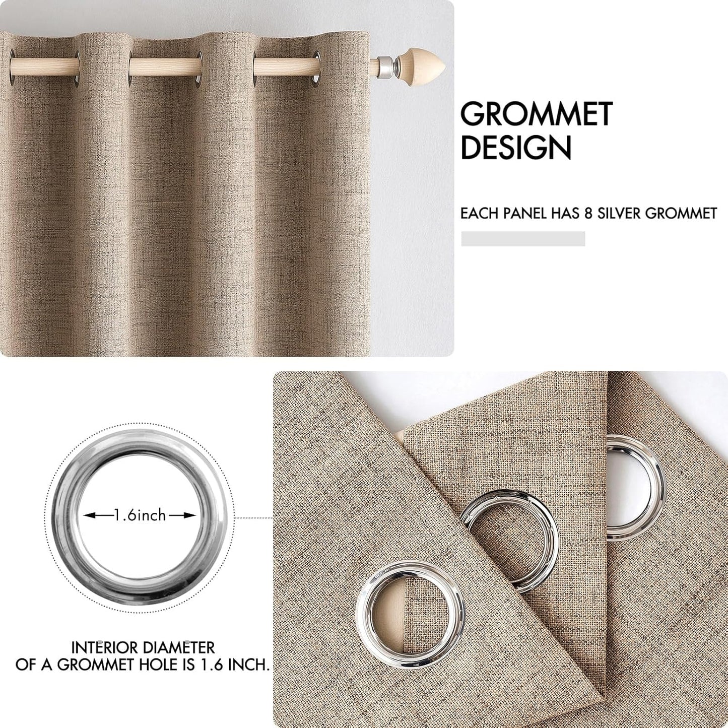 MIULEE 100% Blackout Linen Textured Curtains - Thermal Insulated Copper Brown Grommet Drapes | 52 x 120 Inch (2 Panels)