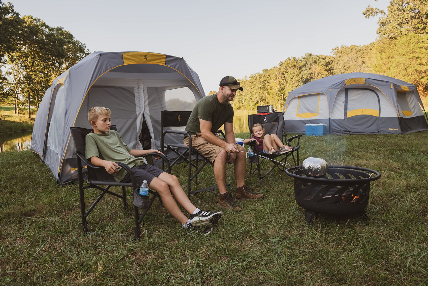 Browning Directors Chair - Outdoor Folding Chairs Made with Durable Fabric and Sturdy Aluminum/Steel Frame, with Extra Tall Seat and Flip-Down Footrest, Regular, Charcoal/Gray