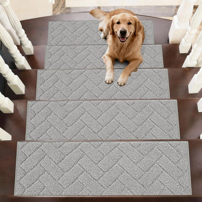 BEQHAUSE Non-Slip Carpet Stair Treads - Soft Indoor Stair Runners, 9" x 28", 15pcs, Grey, Machine Washable