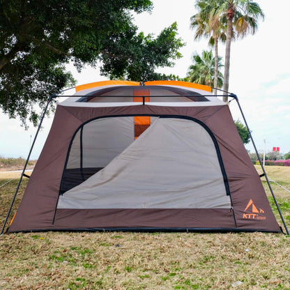KTT Extra Large Tent 12 Person,Family Cabin Tents,Full Rainfly,2 Bay-Windows,2 Rooms and 3 Doors 3 Windows with Mesh,Waterproof,Straight Wall,Double Layer,Big Tent for Outdoor,Picnic,Camping(Brown)