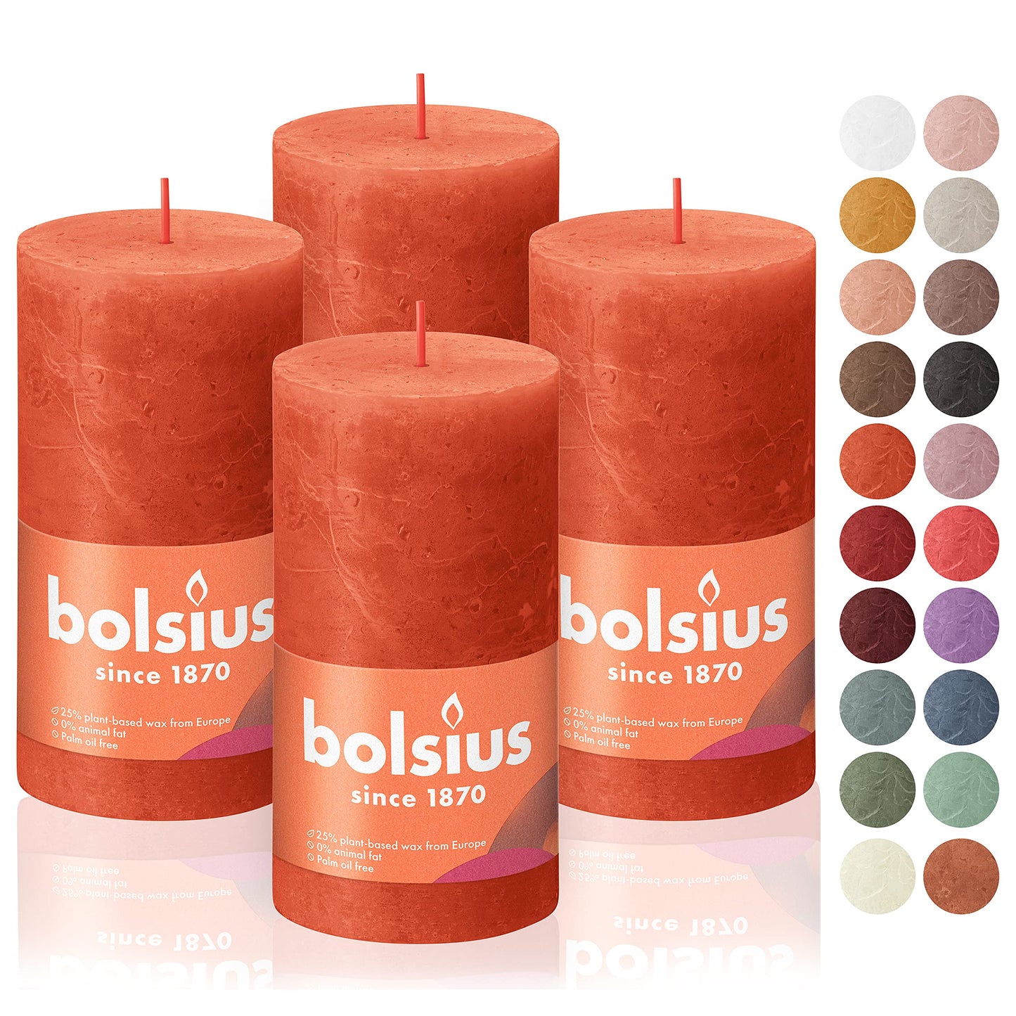 BOLSIUS 4 Pack Orange Rustic Pillar Candles - 2.75 X 5 Inches - Premium European Quality - Includes Natural Plant-Based Wax - Unscented Dripless Smokeless 60 Hour Party Décor and Wedding Candles