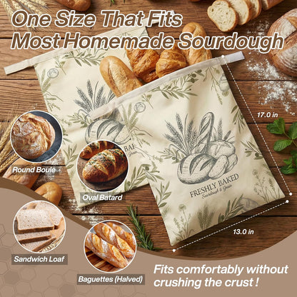 Beeswax Bread Bags - 2 Pack Cotton & Beeswax Zipper Bags | Large 17"×13" for Fresh Homemade Bread