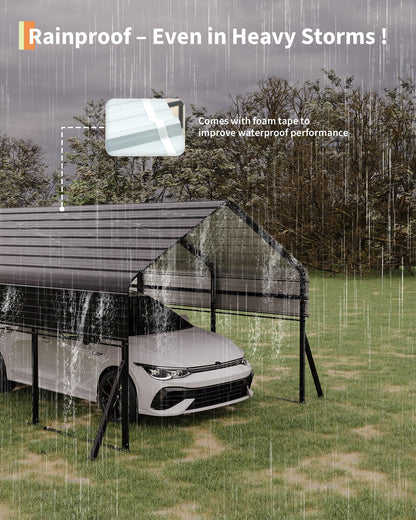 10x15 FT Heavy Duty Metal Carport Kit, Reinforced Frame with Anchors, for Trucks, Boats, RV, Tractor, 100MPH Wind & 35PSF Snow Rating, Easy Assembly