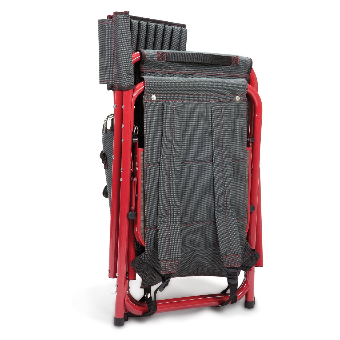 PICNIC TIME Fusion Camping Chair with Side Table and Soft Cooler, Outdoor Foldable Padded Camping Chairs with Cup Holder for Lawn, Beach, & Sports Use for Adults, (Dark Gray Red Accents)