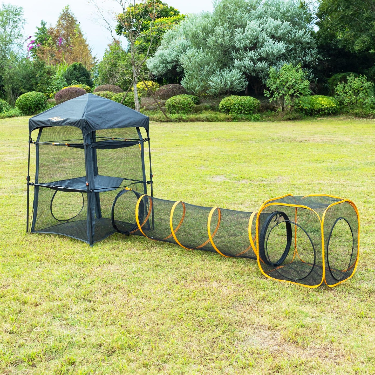 Itent Catabolism Enclosure Kitten and Catam.callback 3 Tier Cat Tower Tent - Indoor and Outdoor Catio, Portable and Foldable, 2 Doors Design; Cat Play Tunnel + Cube(Hold Way Units)