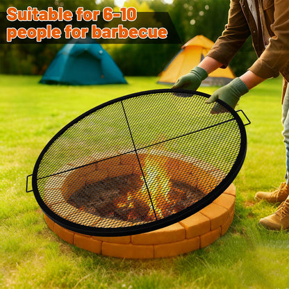 Ferrochef 40 Inch Fire Pit Grill Grate Fire Pit Cooking Grate Heavy Duty Steel Campfire BBQ Grill Grid with Handles for Outdoor Camping Cooking (Infoldable Round)