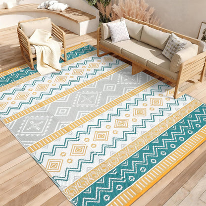 GarveeHome Large Modern Geometric Indoor Outdoor Area Rug 10x14 Black/White, Lightweight Portability Rug for Backyard, Patio, Porch, Easy-Cleaning, Pet-Friendly, Non-Shedding Yellow/Green/Gray/White