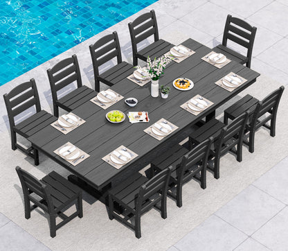 SERWALL Outdoor Armless Dining Chairs Set of 4, All-Weather HDPE Patio Chair with 19.7" Widened Seat, for Backyard, Garden, Black