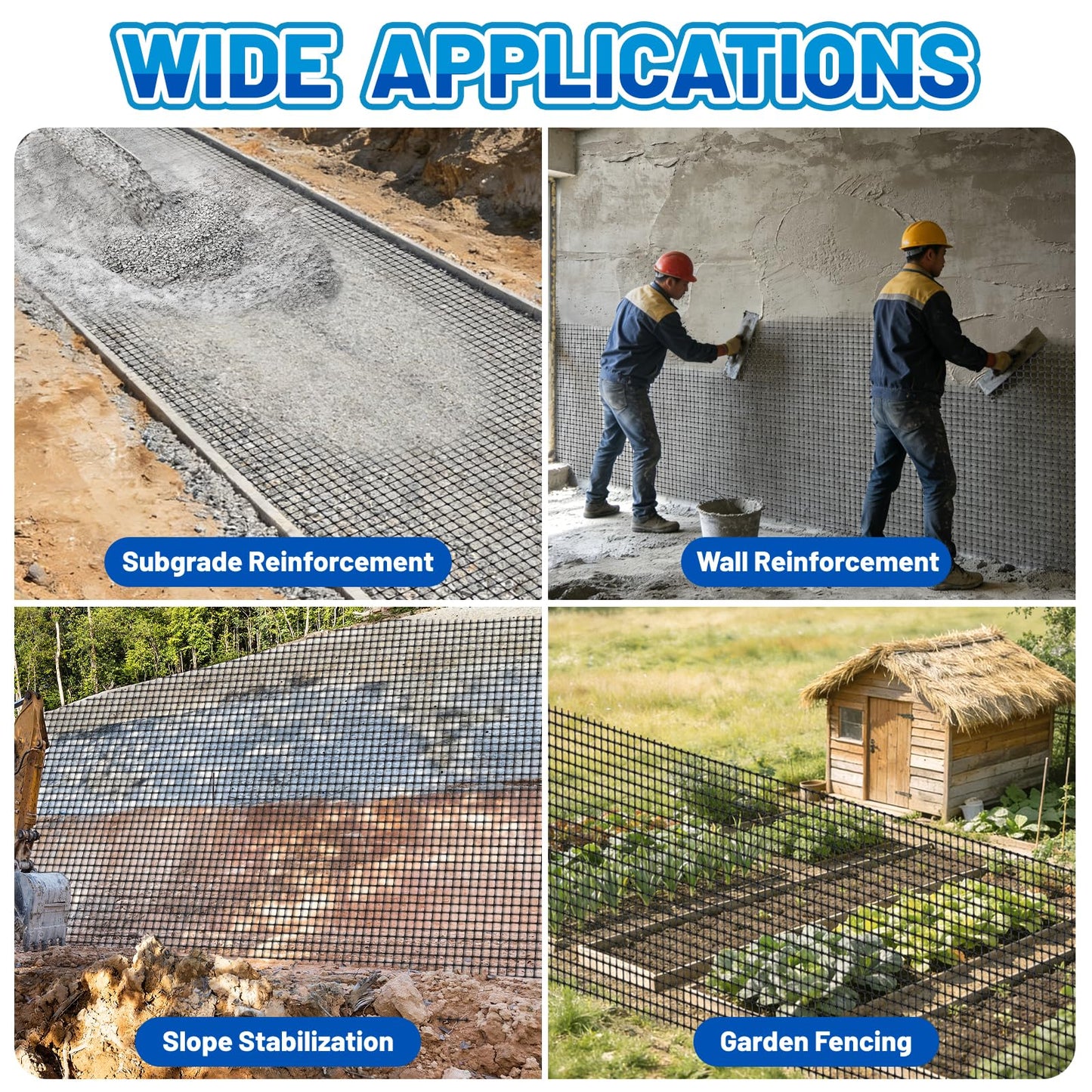 4 Ft x 164 Ft Geogrid for Retaining Wall, Bi-Directional Geo Grid Roll with Gloves, HDPE Geogrid for Gravel Driveway, Subgrade Reinforcement, Slope & Soil Stabilization, Erosion Control