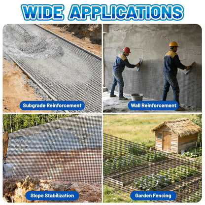 4 Ft x 164 Ft Geogrid for Retaining Wall, Bi-Directional Geo Grid Roll with Gloves, HDPE Geogrid for Gravel Driveway, Subgrade Reinforcement, Slope & Soil Stabilization, Erosion Control