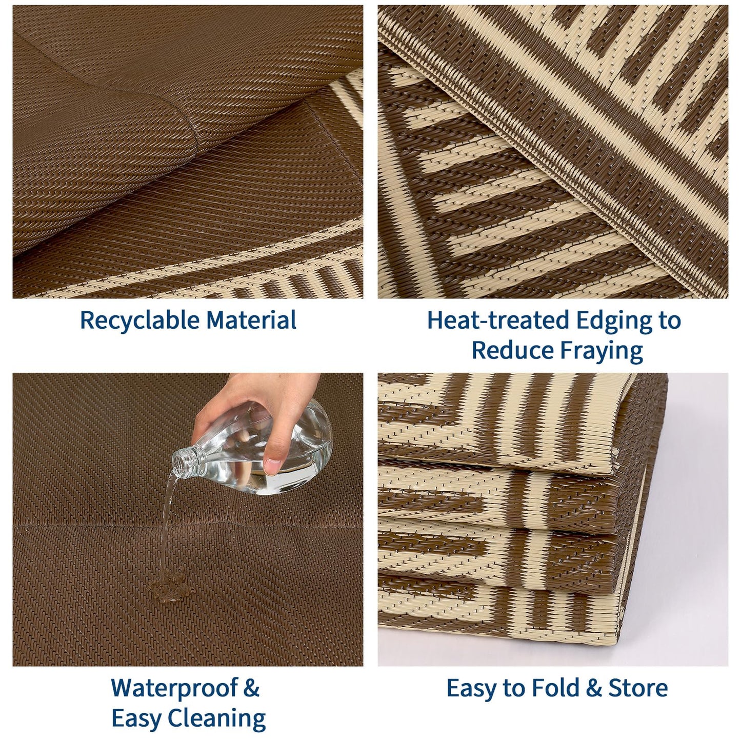 GAOMON 10x20 Waterproof Outdoor Rug Reversible Plastic Straw Rug Patio Camping Rugs, Lightweight UV Resistant RV Mat Foldable Stain Resistant Outside Carpet for Beach, Balcony, Porch,Border-Brown